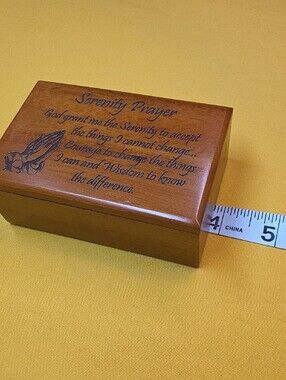 Vintage Mahogany Serenity Prayer Wooden Keepsake Trinket Box